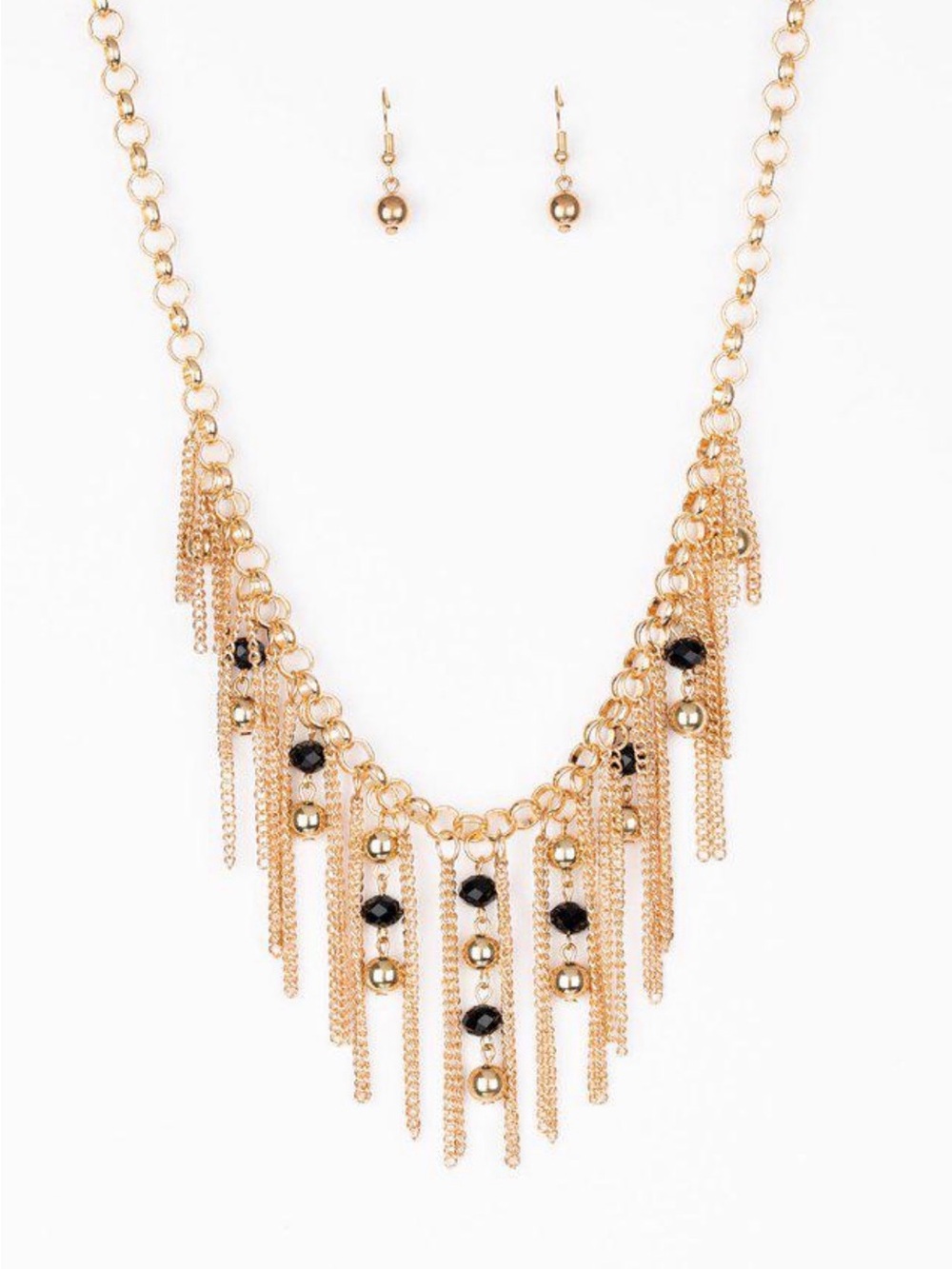 paparazzi Gold Fringe Necklace with Black Bead Accents